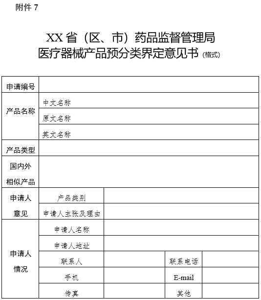 XX?。▍^(qū)、市）藥品監(jiān)督管理局醫(yī)療器械產(chǎn)品預(yù)分類界定意見書（格式）（2024年第59號）(圖1)